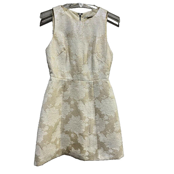 ALICE + OLIVIA Tweed Sparkle Lined Shift Dress Mea Lantern Gold/Cream Size 2 - Picture 1 of 10